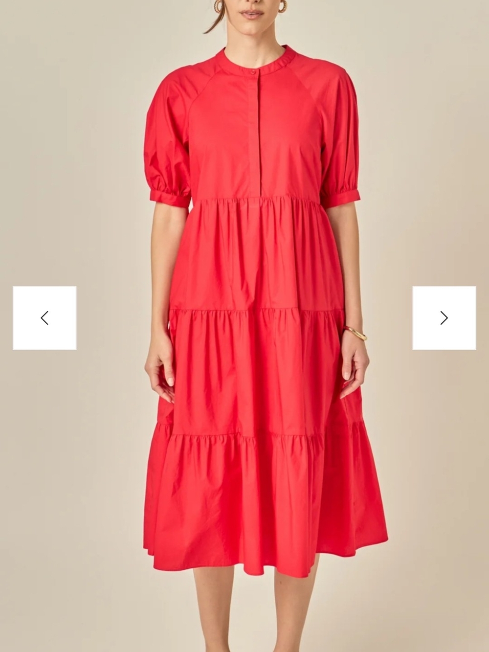 English Factory Beatiful Coral  Color.Tiered Puff-Sleeve Midi Dress